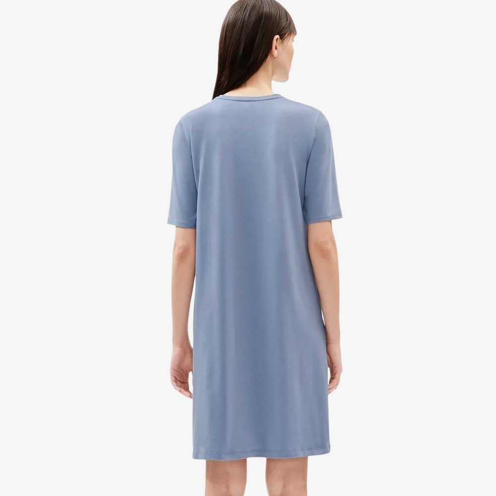 Eileen Fisher Stretch Jersey Dress Size S Blue Cotton Blend Casual Minimalist - Picture 4 of 10